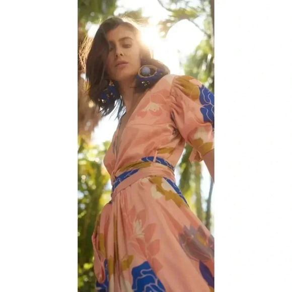 New without tag Gloryang Atelier Womens Wrap Ruffled Kimono Long Dress Sz S/M - Picture 2 of 15